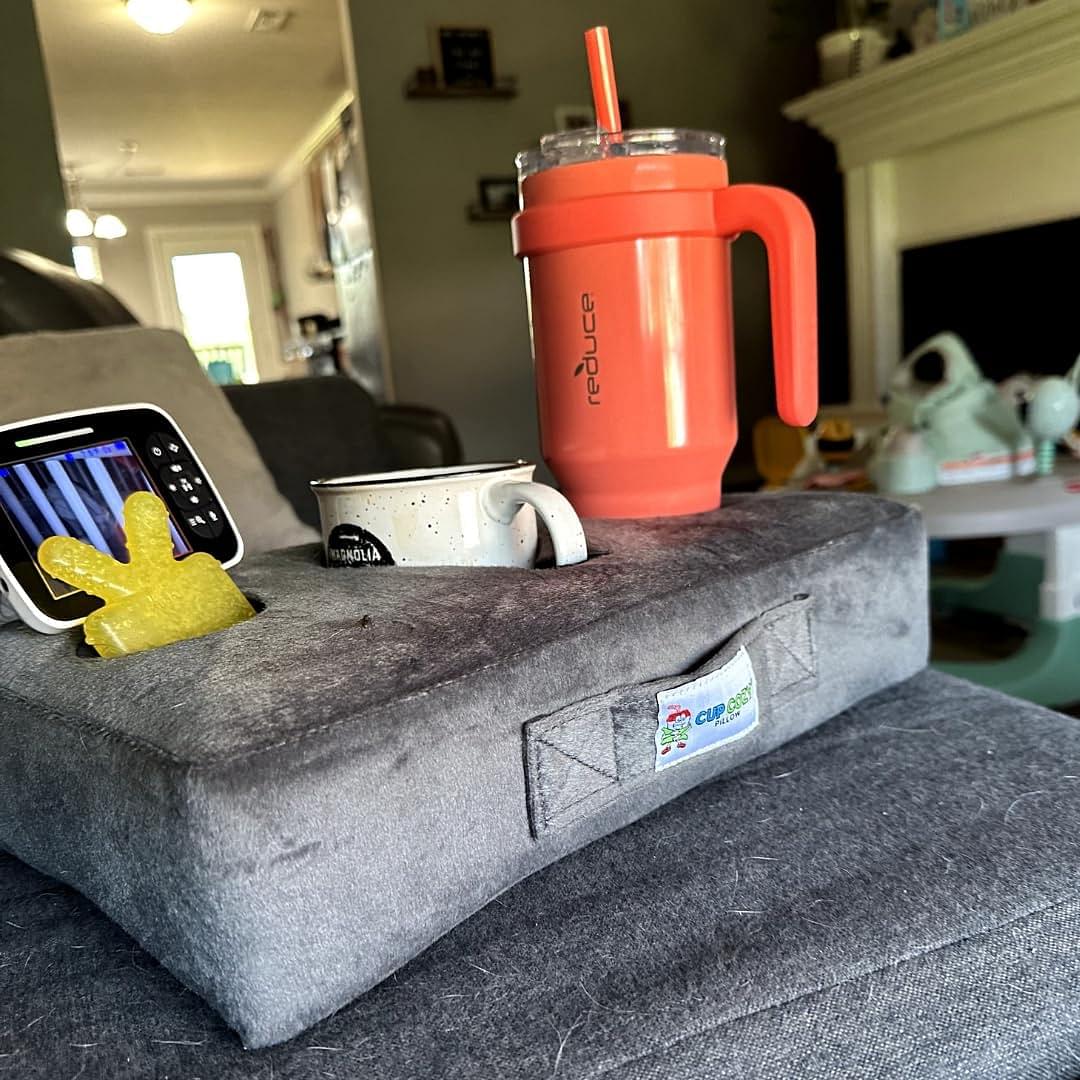 Cup Cozy Pillow (Gray) *As Seen on TV*-The World's Best Cup Holder! Keep Your Drinks Close and Prevent Spills. Use it Anywhere-Couch, Floor, Bed, Man cave, car, RV, Park, Beach and More!