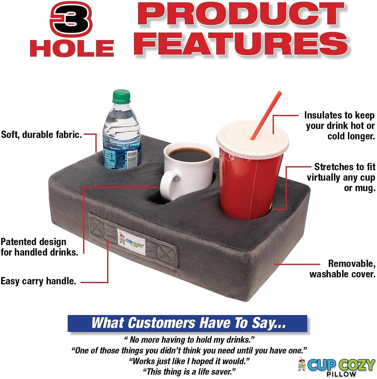 Cup Cozy Pillow (Gray) *As Seen on TV*-The World's Best Cup Holder! Keep Your Drinks Close and Prevent Spills. Use it Anywhere-Couch, Floor, Bed, Man cave, car, RV, Park, Beach and More!