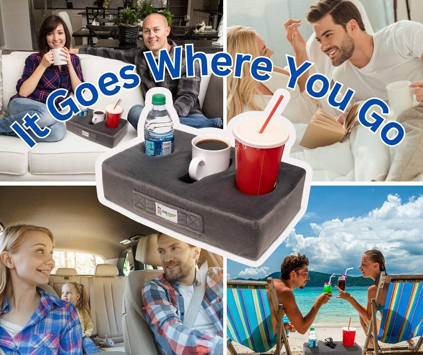 Cup Cozy Pillow (Gray) *As Seen on TV*-The World's Best Cup Holder! Keep Your Drinks Close and Prevent Spills. Use it Anywhere-Couch, Floor, Bed, Man cave, car, RV, Park, Beach and More!