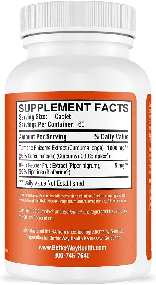 Curcumin Extra Strength - Turmeric Curcumin C3 Complex + BioPerine - 1000mg 60 Caplets