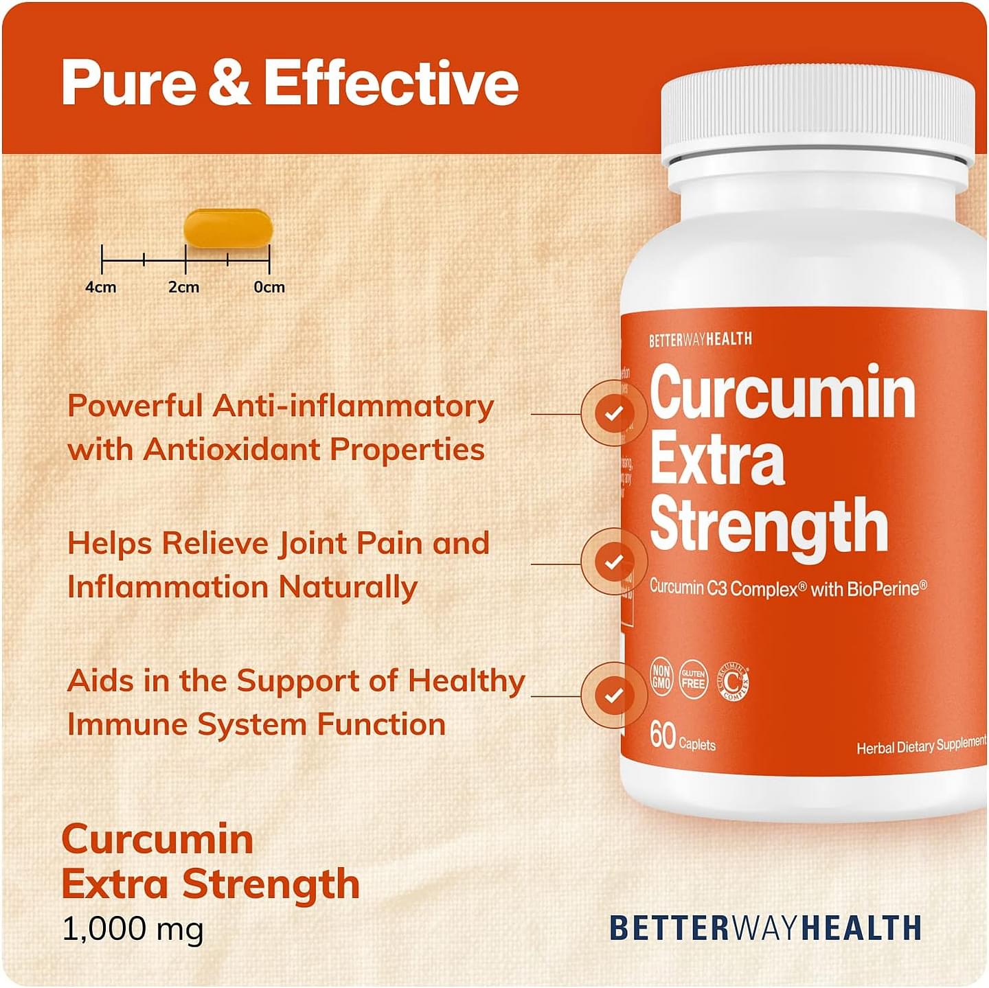 Curcumin Extra Strength - Turmeric Curcumin C3 Complex + BioPerine - 1000mg 60 Caplets