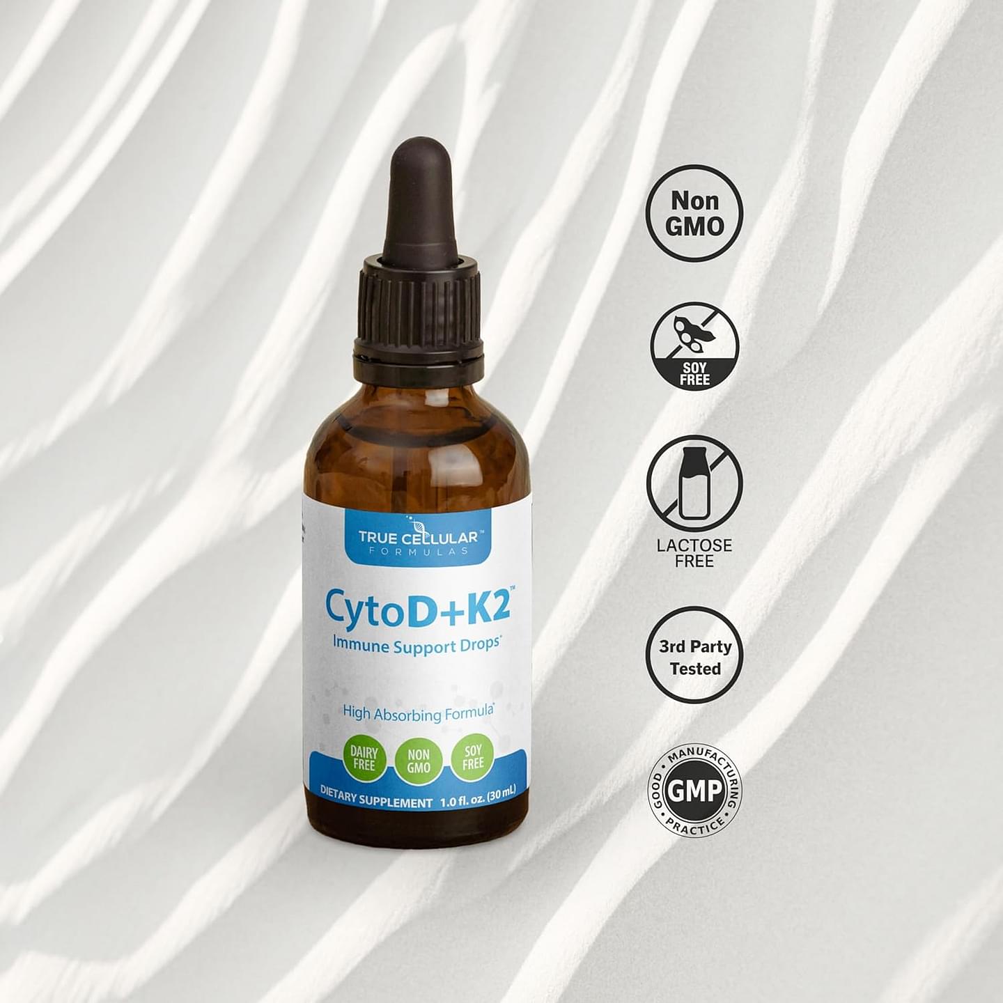 CytoD+K2 1 FL OZ Vitamin D Vitamin K2 Organic Olive Oil Immune Support Drops 30 Servings