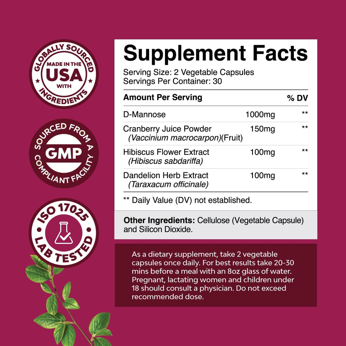 D Mannose 1000mg per serving