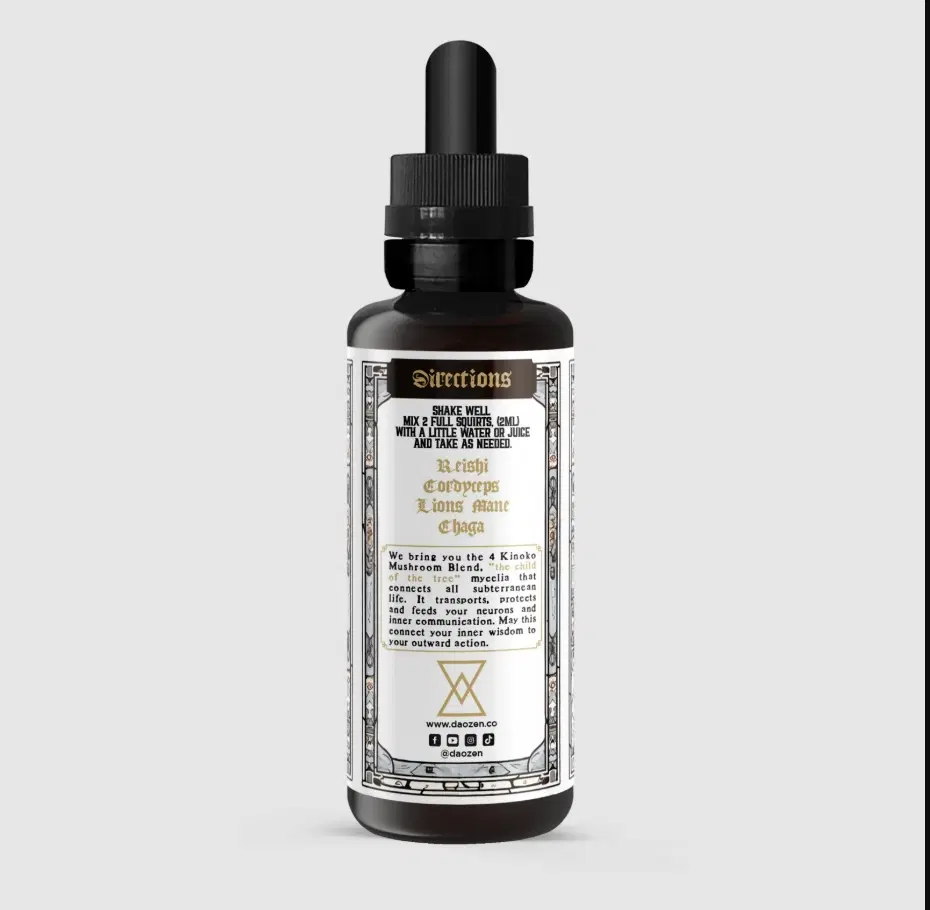 DaoZen - 4 Kinoko - Four-Mushroom Superfood Tincture (Reishi, Lion’s Mane, Cordyceps, Chaga) for Energy & Wellness