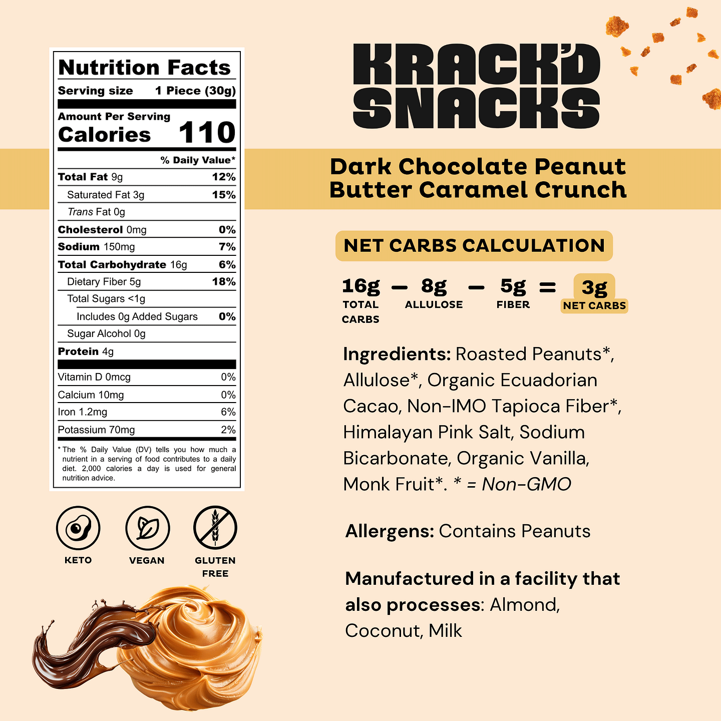 Dark Chocolate Peanut Butter Caramel Crunch (Keto | Vegan)