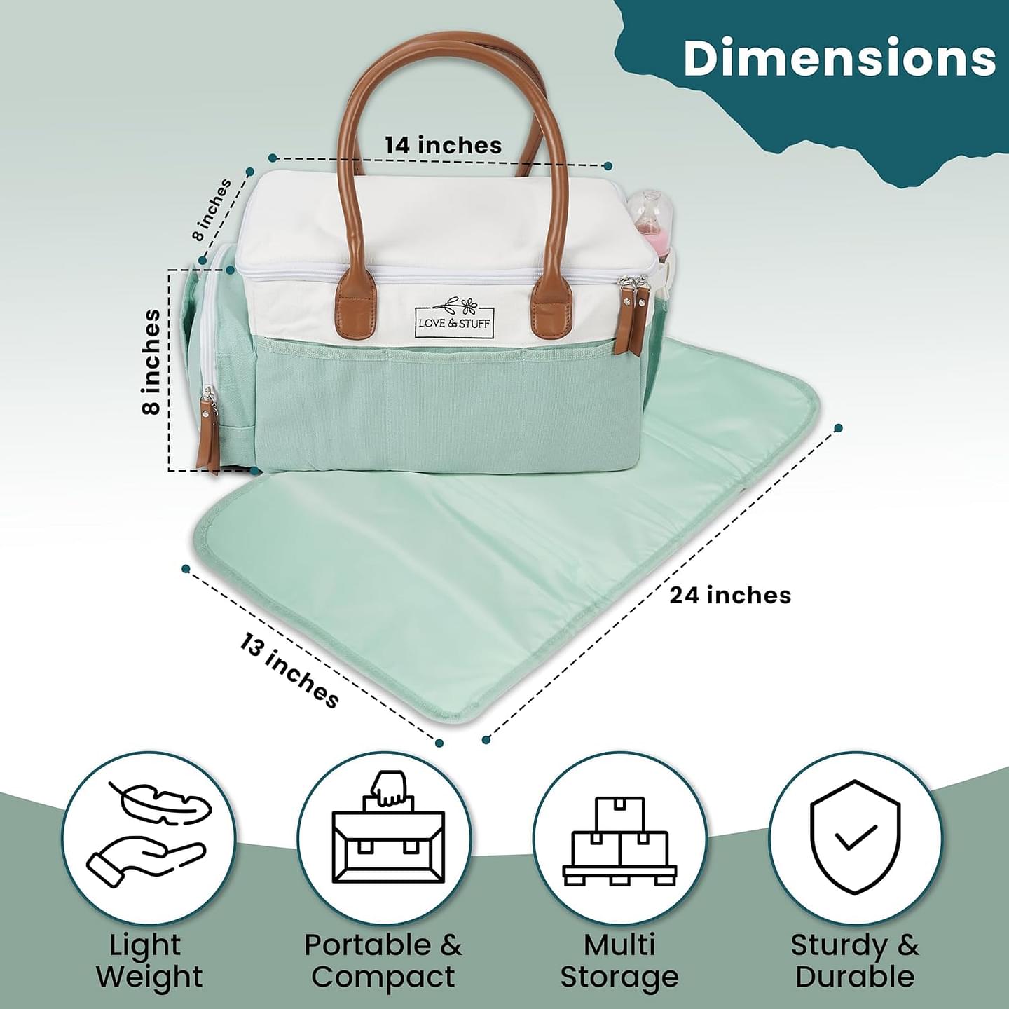 Diaper Caddy | Diaper Caddy Organizer | Waterproof and Portable Diaper Caddy Organizer with Lid | Durable Sage & White Travel Diaper Caddy | Spacious & Customizable Diaper Caddy with Changing Pad