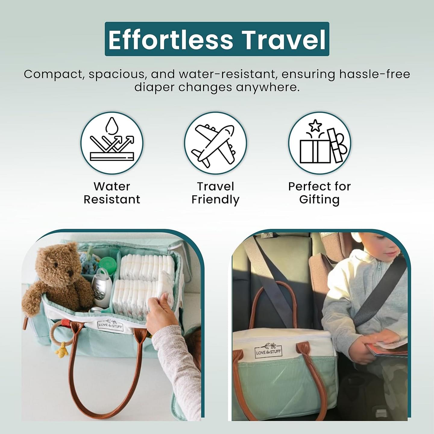 Diaper Caddy | Diaper Caddy Organizer | Waterproof and Portable Diaper Caddy Organizer with Lid | Durable Sage & White Travel Diaper Caddy | Spacious & Customizable Diaper Caddy with Changing Pad