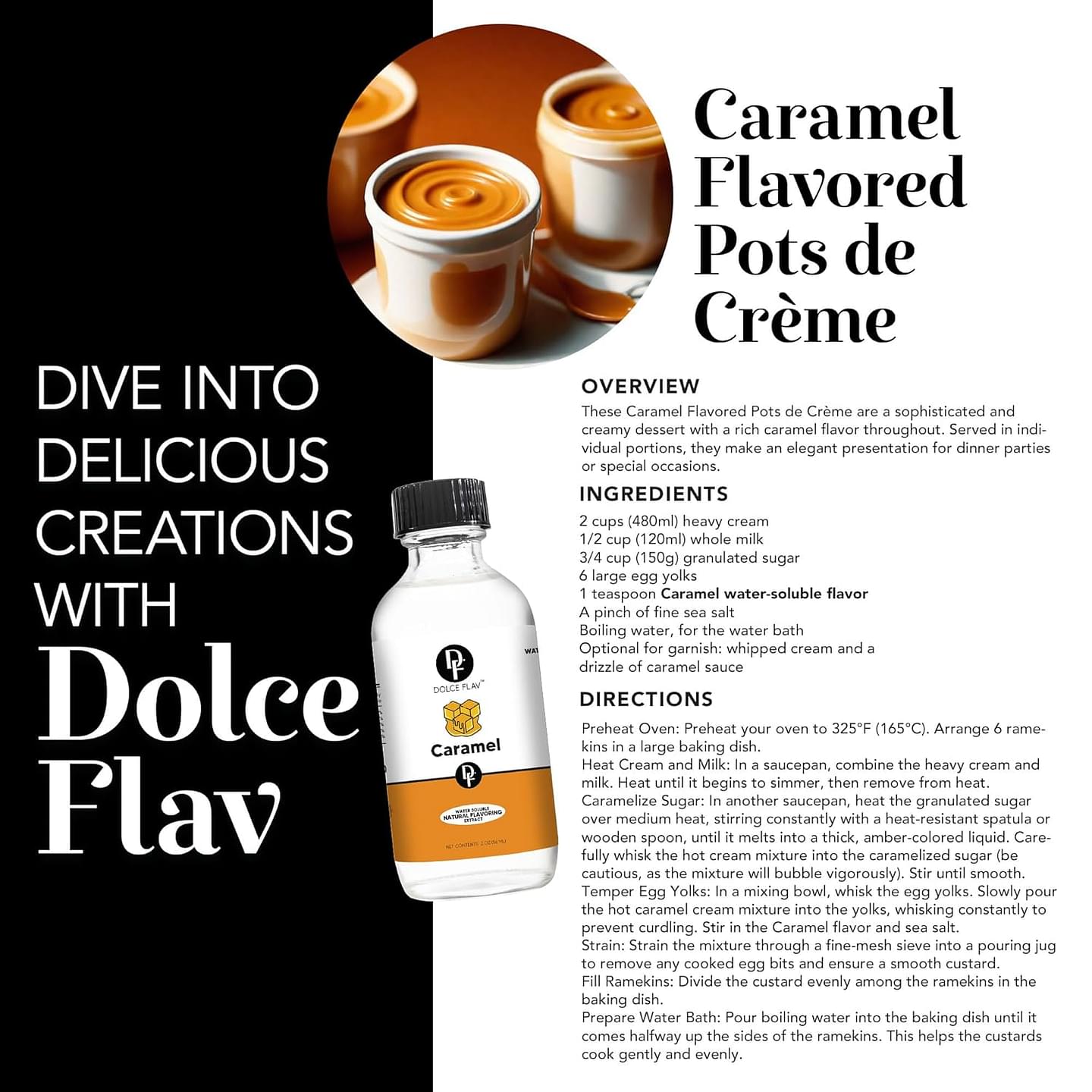 Dolce Flav Natural Caramel Extract - 2 Ounce Water-Soluble Multipurpose Flavoring Ideal for Baked Goods, Beverages, Coffee, Desserts & Ice Cream - Perfect Kitchen Gift for Holidays