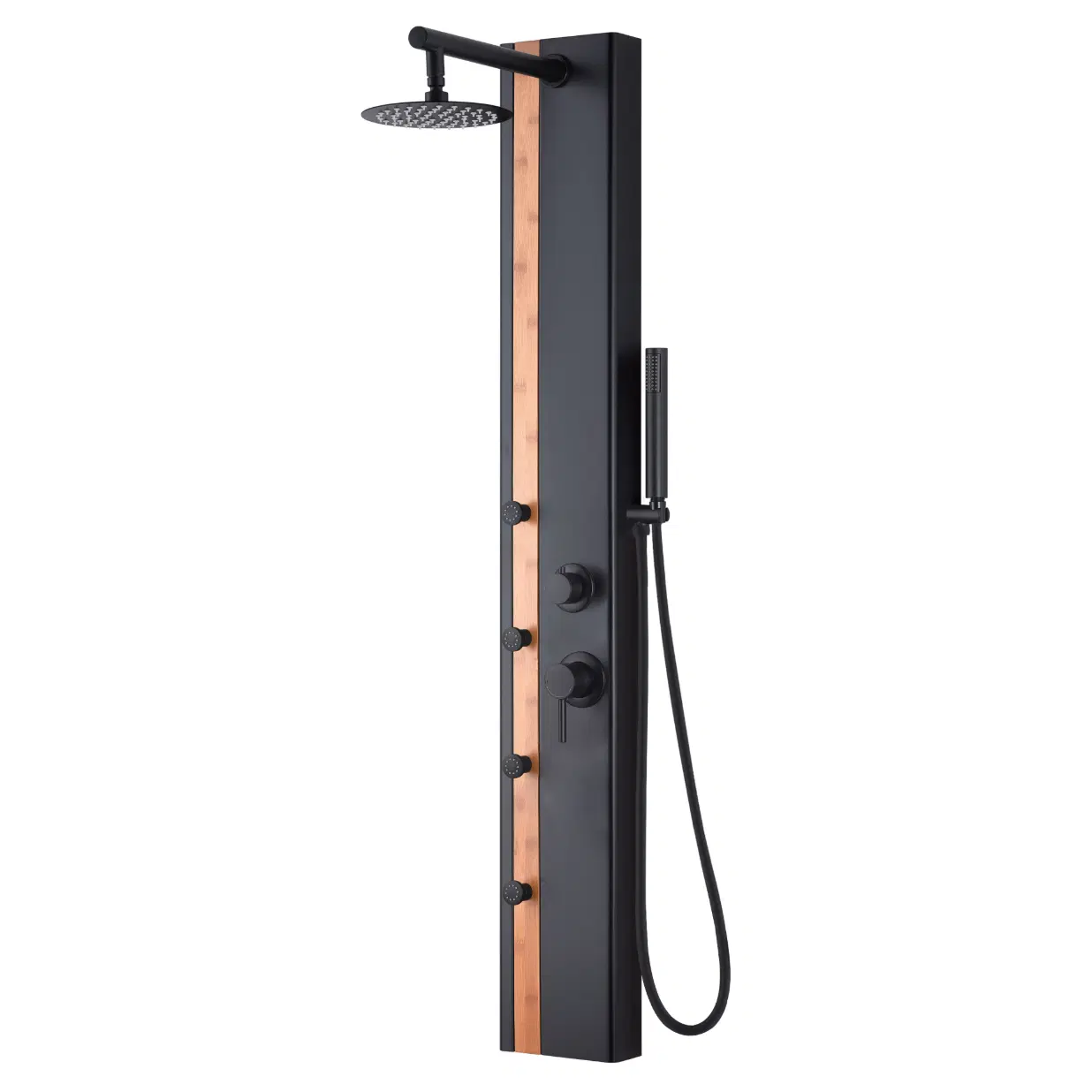 Eclipse 8-in Rain Showerhead ShowerSpa with 4-Body Jets and Handshower Bamboo and Matte Black 1.8 GPM