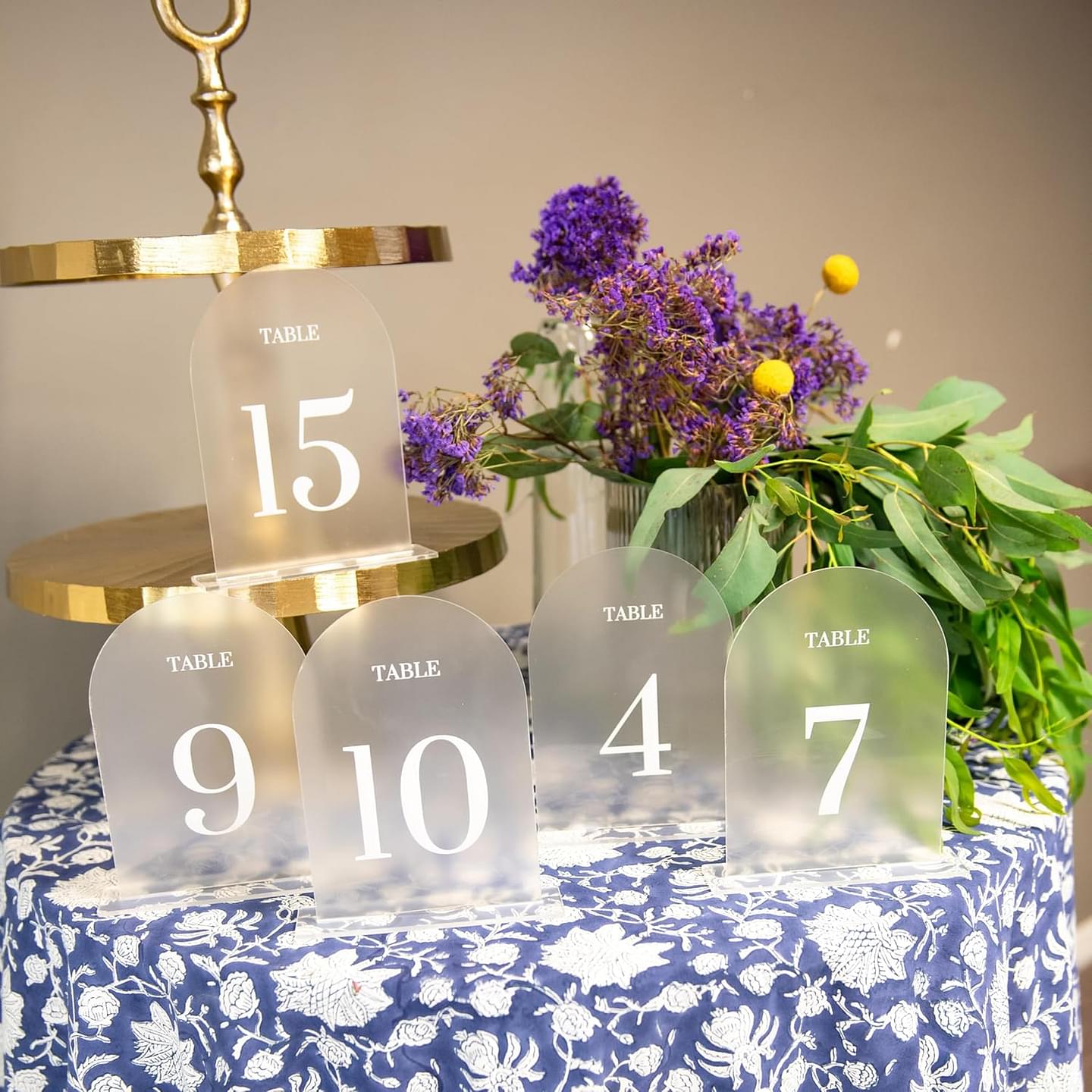 Elegant Acrylic Table Numbers - 1-15 Wedding Table Numbers w/ Stands - Frosted Background, Easy Assembly Acrylic Table Signs - Perfect Acrylic Sign Holder for Weddings, Showers, Parties & Events