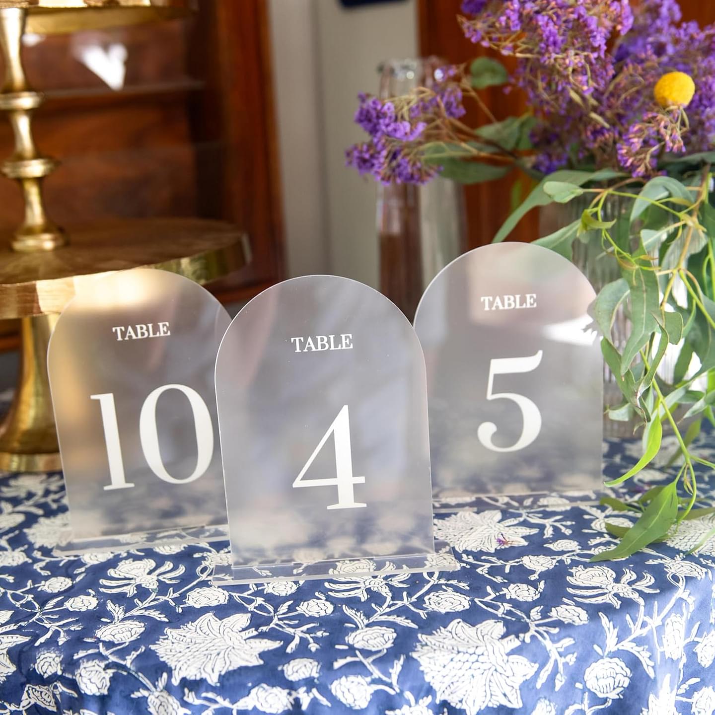 Elegant Acrylic Table Numbers - 1-15 Wedding Table Numbers w/ Stands - Frosted Background, Easy Assembly Acrylic Table Signs - Perfect Acrylic Sign Holder for Weddings, Showers, Parties & Events