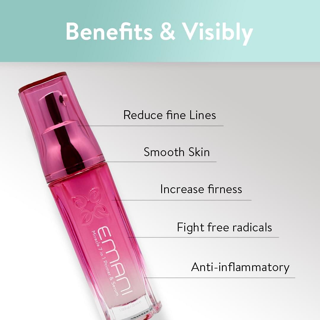Emani Miracle 7in1 Primer Serum for Large Pores and Oily Skin, Infused With Korean Fermented Ginseng to Promote Collagen Brightening and Minimize Fine Lines Discolorations, 1.18 fl oz
