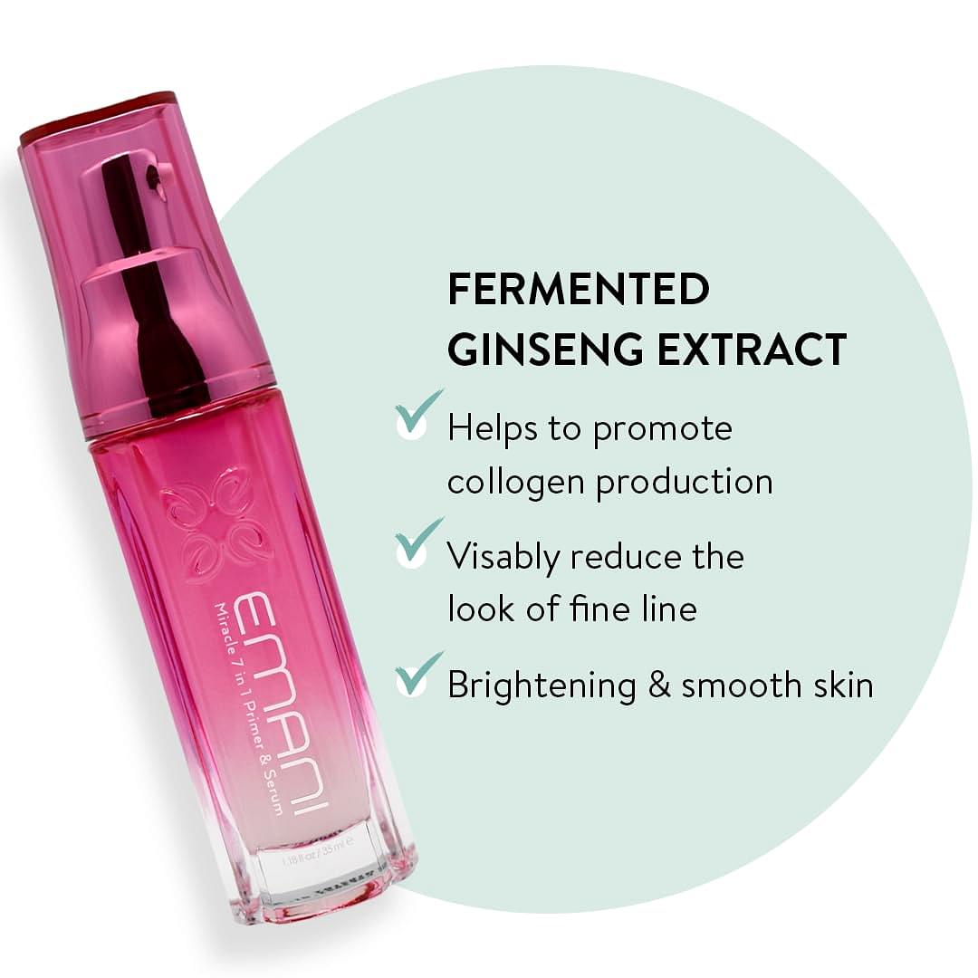 Emani Miracle 7in1 Primer Serum for Large Pores and Oily Skin, Infused With Korean Fermented Ginseng to Promote Collagen Brightening and Minimize Fine Lines Discolorations, 1.18 fl oz