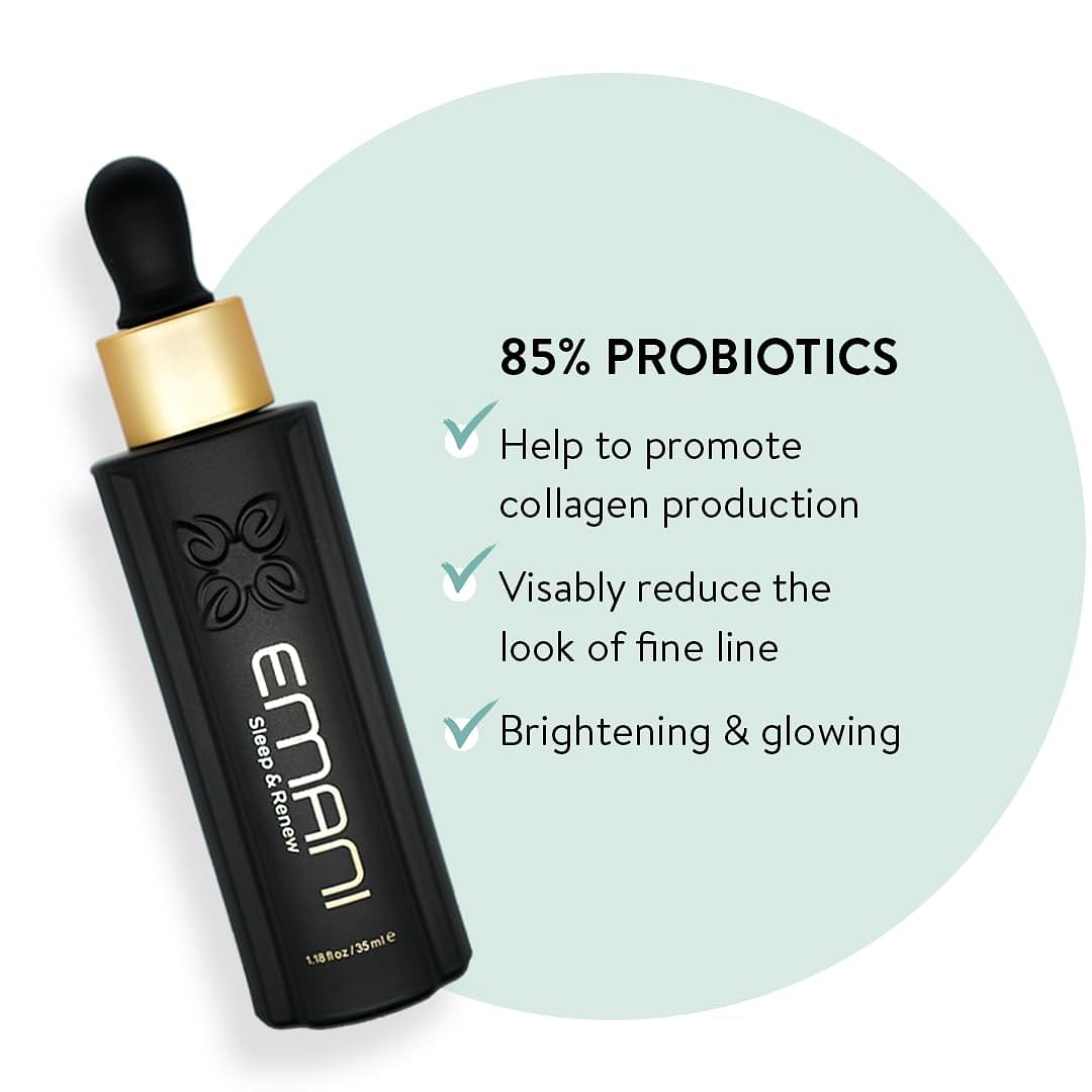 Emani Sleep and Renew Face Serum With Anti Aging and Wrinkle Reducing Properties, Hydrating Serum Contains Fermented Probiotics for Dull and Aging Skin for Women, 1.18 fl oz