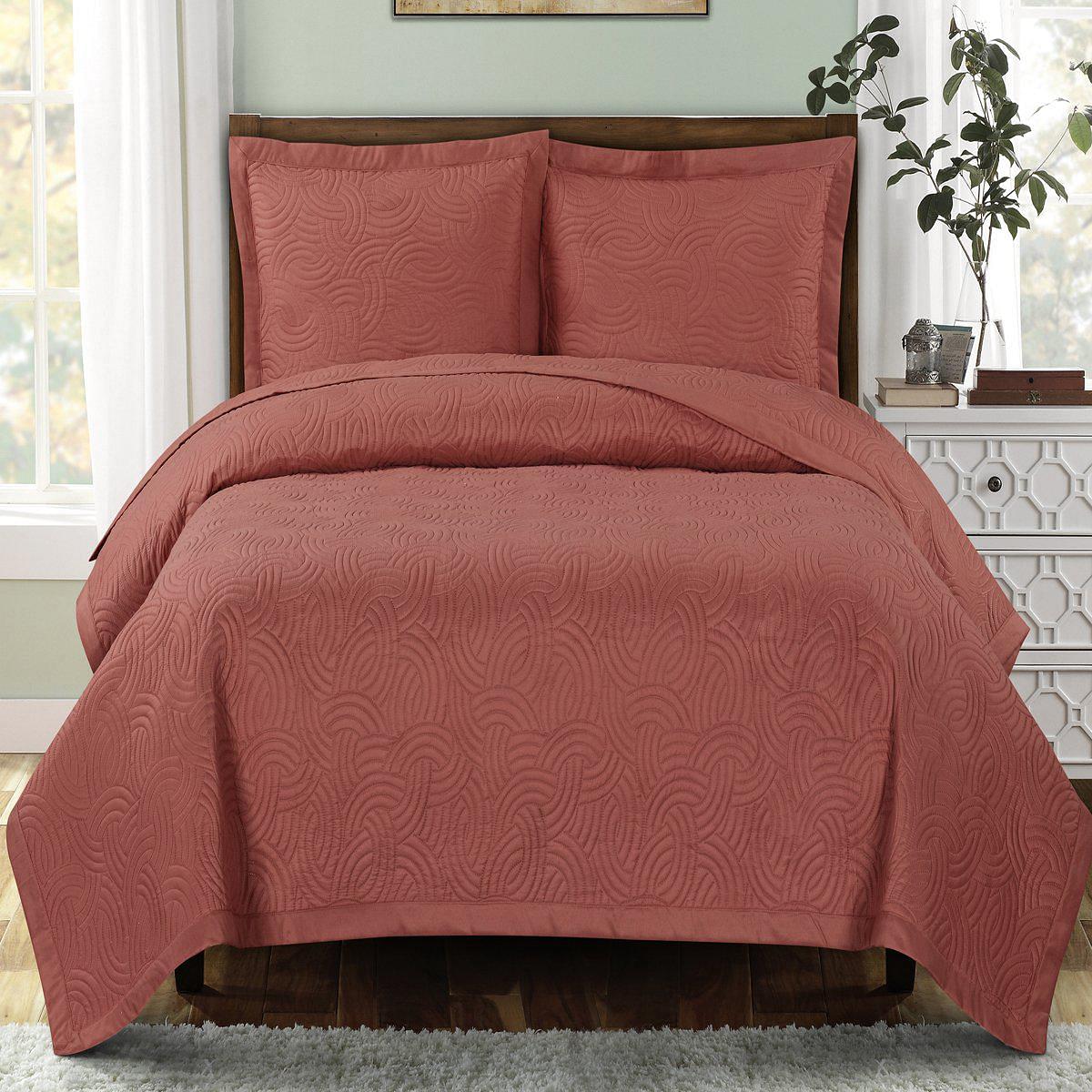 Emerson Ornamental Design Solid Quilted Coverlet Sets