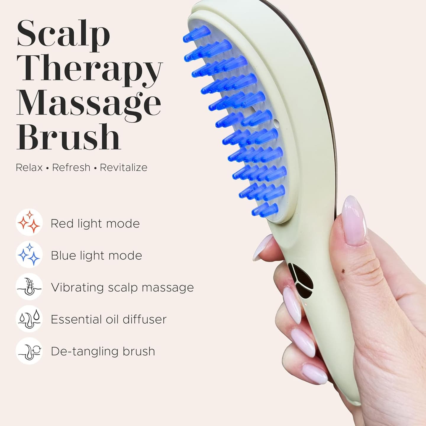 era of nature 4-in-1 Electric Scalp Massager for Thicker-Looking Hair & Root Vitality – Waterproof Vibrating Brush with Red & Blue Light – Rechargeable Follicle Stimulator for All Hair Types, Unisex image