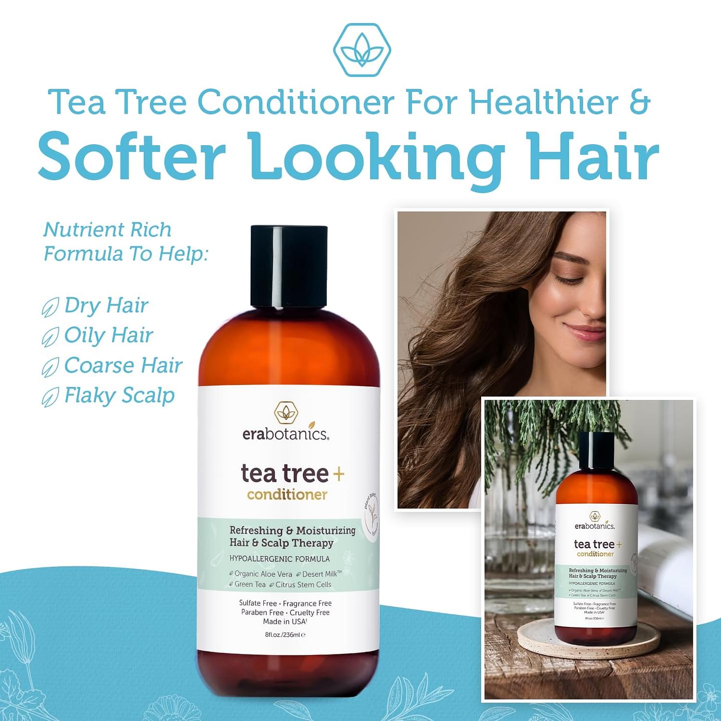 Era Organics Advanced Tea Tree Conditioner for Men and Women - Balancing Sulfate Free Conditioner for Dry Scalp and Dry Hair Conditioner - Itchy Scalp Conditioner