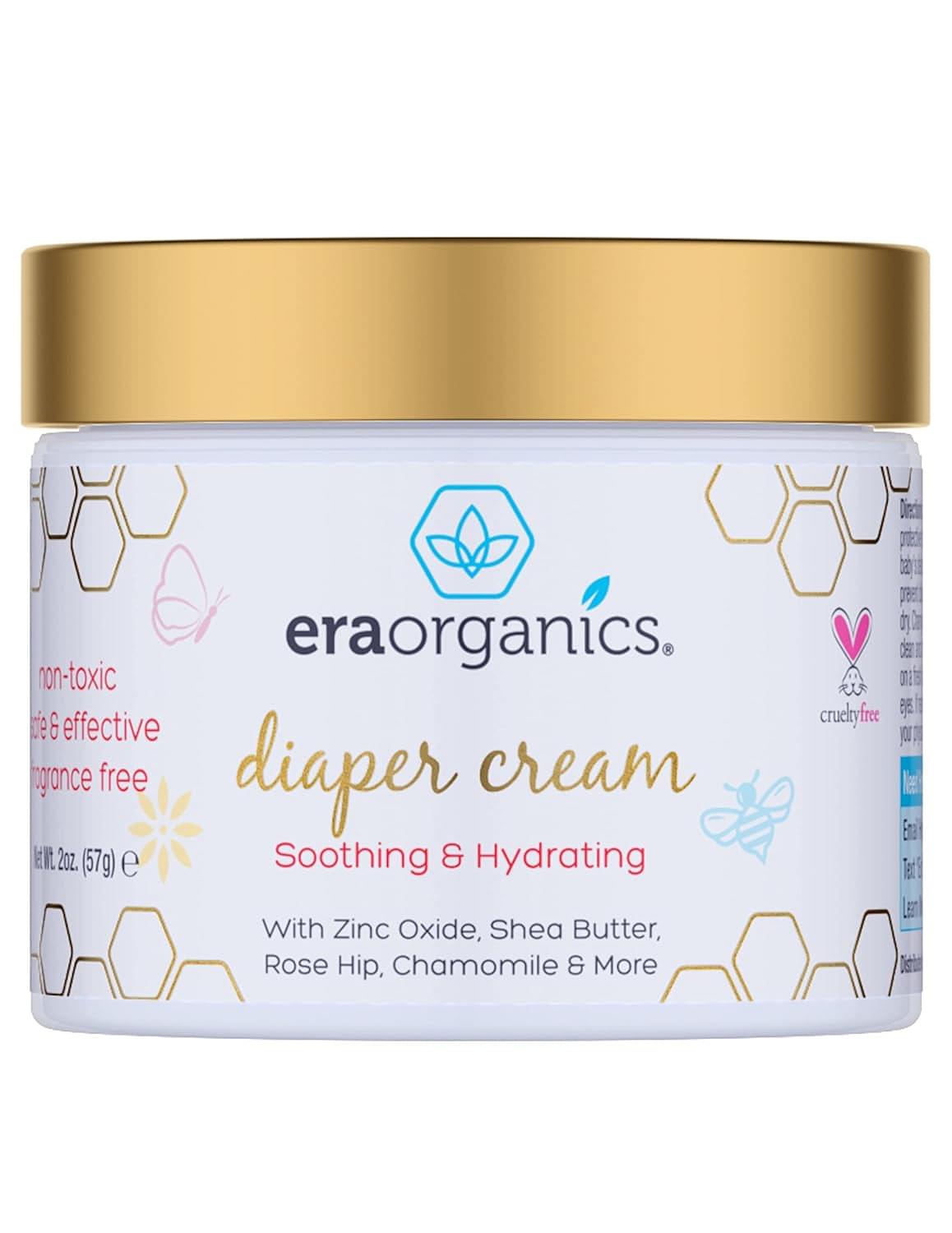 Era Organics Diaper Rash Cream For Baby - Extra Soothing and Moisturizing Baby Diaper Cream with Organic Aloe Vera, Chamomile, Calendula and More - Gentle Baby Rash Cream - Calming Zinc Oxide Cream