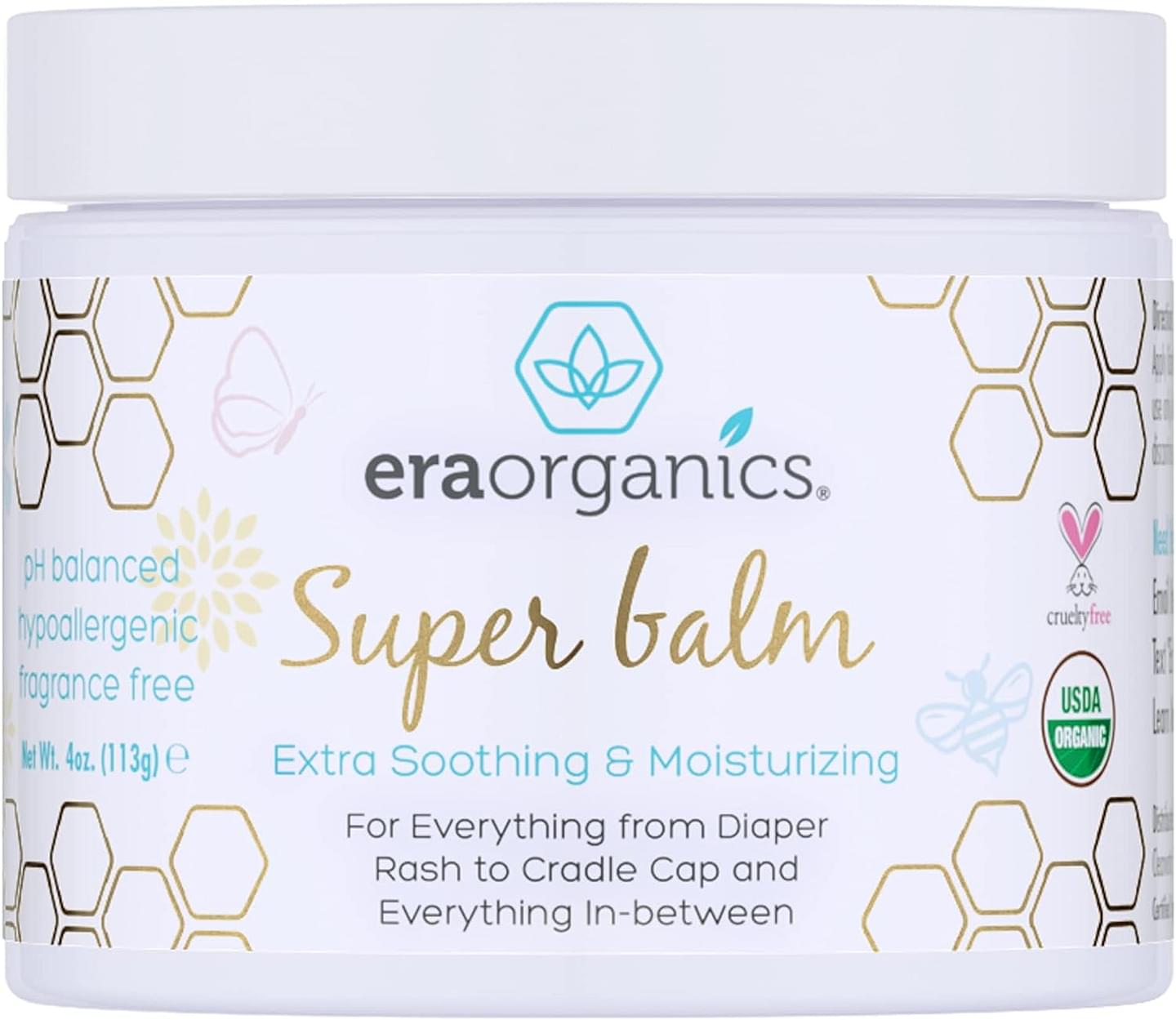 Era Organics Healing Ointment for Babies - USDA Certified Organic Natural Gentle Moisturizer for Sensitive Skin Prone To Baby Eczema, Cradle Cap (Infant Seborrheic Dermatitis), Rashes & Hives (4 oz.) Super Balm 4 Ounce (Pack of 1)