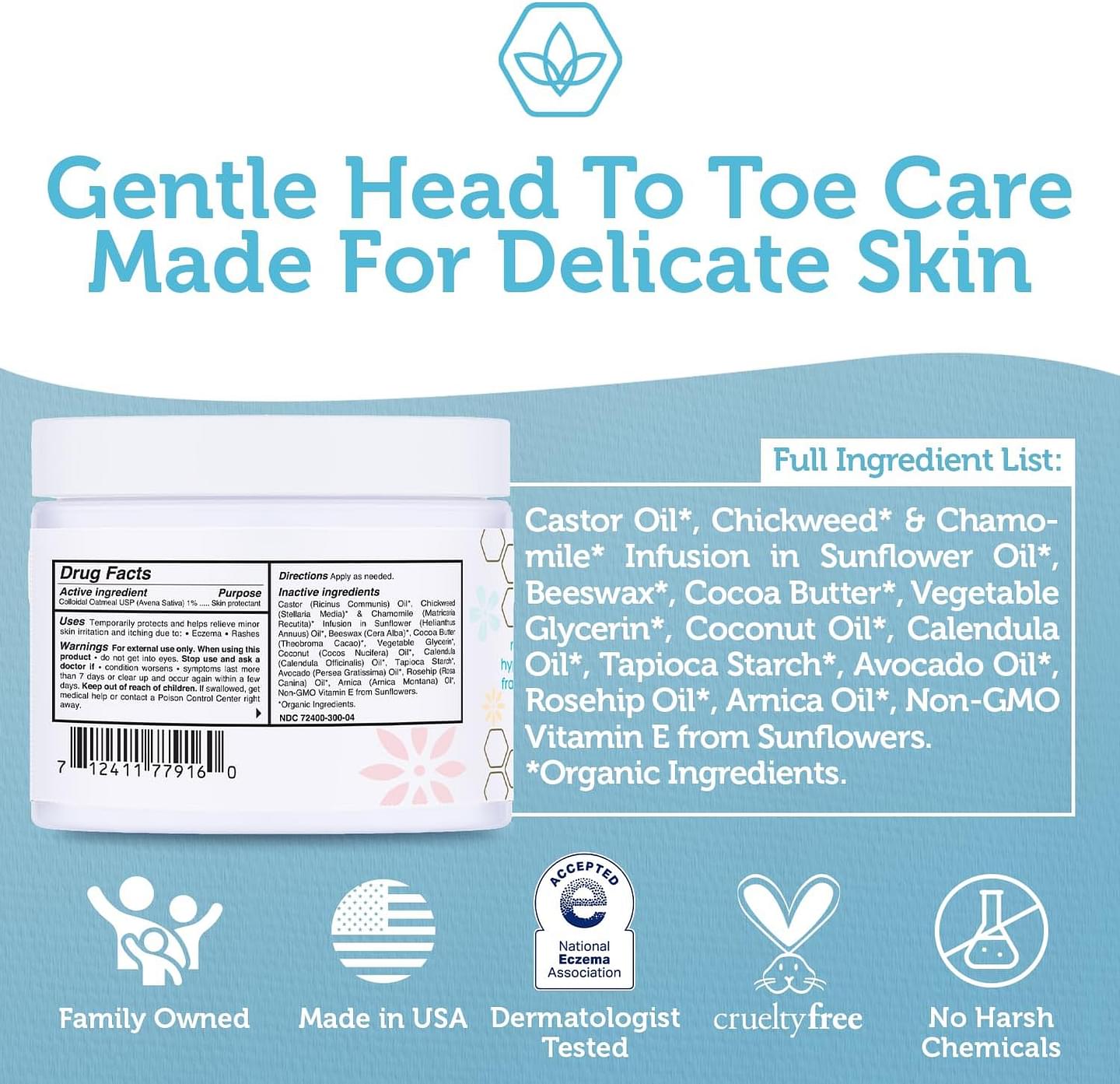 Era Organics Healing Ointment for Babies - USDA Certified Organic Natural Gentle Moisturizer for Sensitive Skin Prone To Baby Eczema, Cradle Cap (Infant Seborrheic Dermatitis), Rashes & Hives (4 oz.) Super Balm 4 Ounce (Pack of 1)