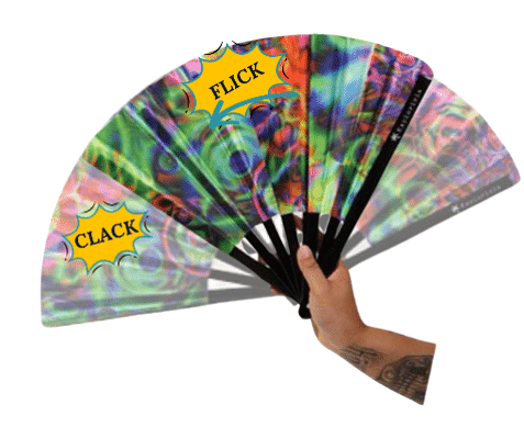 Rave Fan | Lightweight & Water Resistant foldable fan | 13in festival fan | Durable Clack Fan w/Velvet Drawstring rave fans Storage bag | UV GlowFesta Women's Foldable Hand Fan