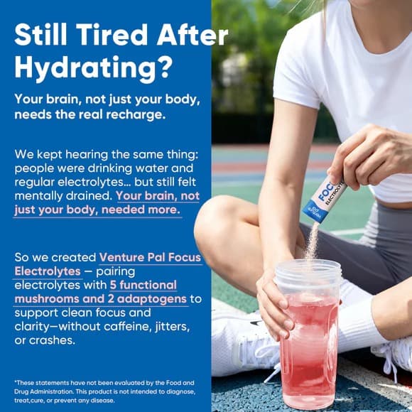 Focus Electrolyte Drink Mix - Cherry - Hydration Powder with 7 Electrolytes, Vitamins, Functional Mushrooms & Adaptogens for Focus, Energy & Recovery