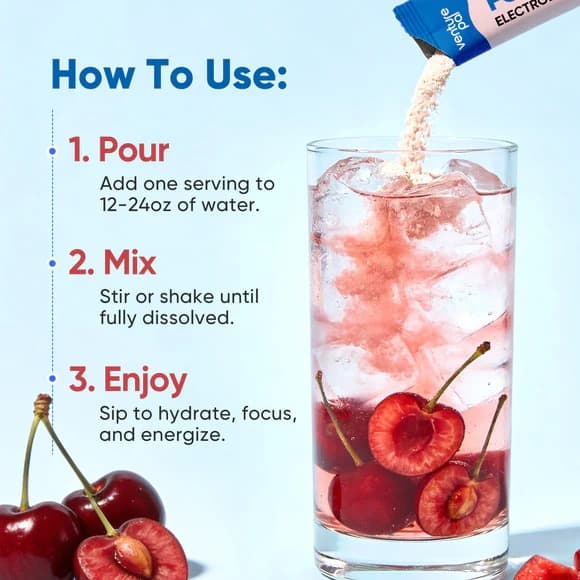 Focus Electrolyte Drink Mix - Cherry - Hydration Powder with 7 Electrolytes, Vitamins, Functional Mushrooms & Adaptogens for Focus, Energy & Recovery