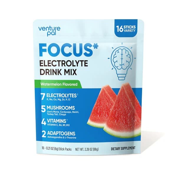 Focus Electrolyte Drink Mix - Watermelon - Hydration Powder with Electrolytes, Vitamins, Functional Mushrooms & Adaptogens for Energy, Focus & Recovery