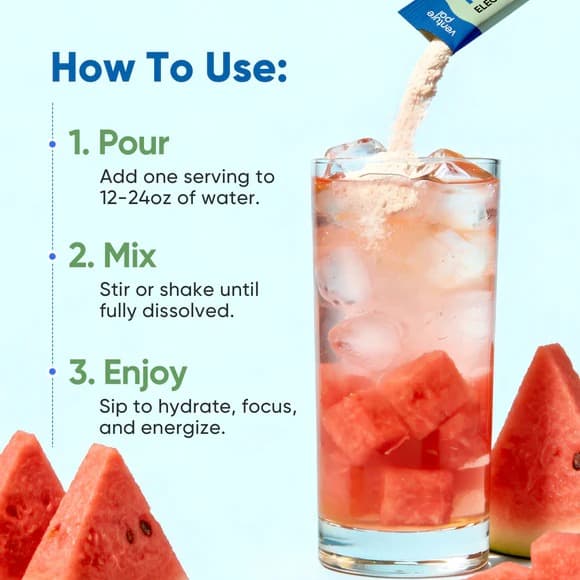 Focus Electrolyte Drink Mix - Watermelon - Hydration Powder with Electrolytes, Vitamins, Functional Mushrooms & Adaptogens for Energy, Focus & Recovery
