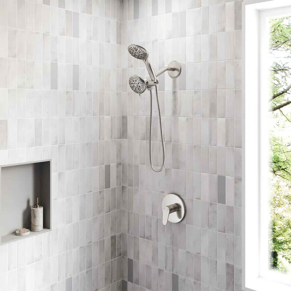 Fusion 4.7-in Multi-function Showerhead and Multi-function Handshower Shower Combo Brushed Nickel