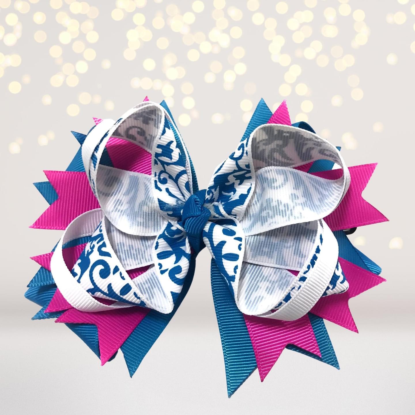 Girls Layered Boutique Hair Bows, 5 inch Fun Print Bows