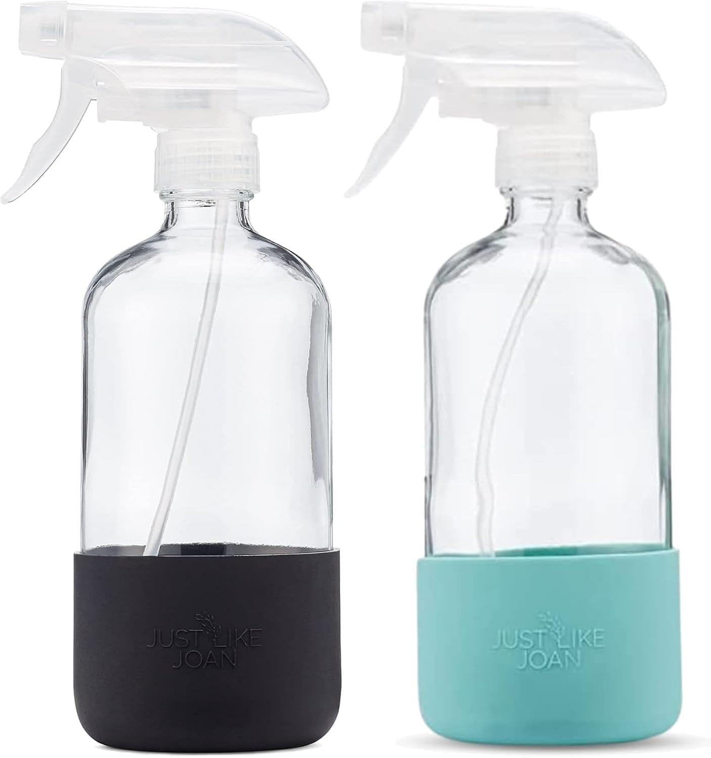 Glass Spray Bottles 16 oz with Silicone Sleeve - Clear Glass Spray Bottles for Cleaning Solutions, Essential Oils, Plants, Vinegar - Refillable - Food Safe (2 Pack - Black & Turquoise)