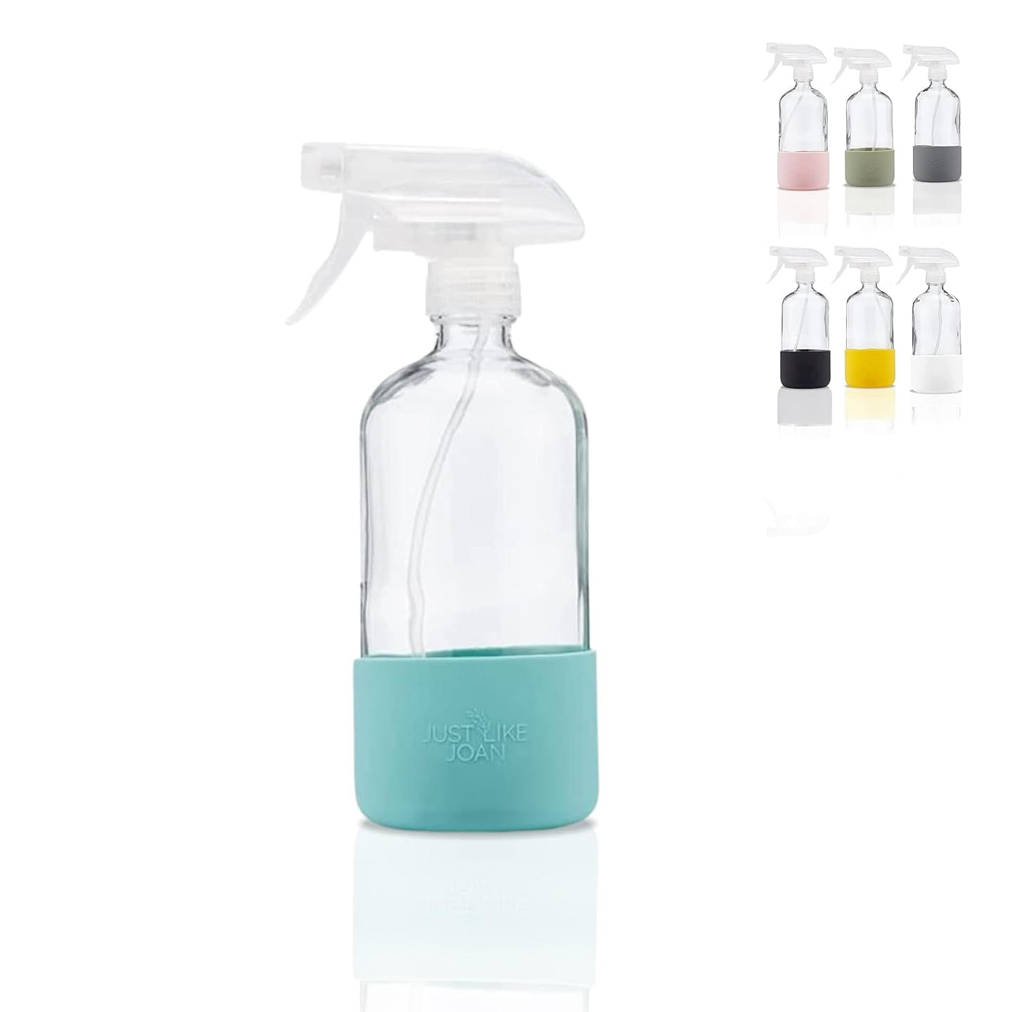 Glass Spray Bottles 16 oz with Silicone Sleeve - Clear Glass Spray Bottles for Cleaning Solutions, Essential Oils, Plants, Vinegar - Refillable - Food Safe (Ocean Turquoise)