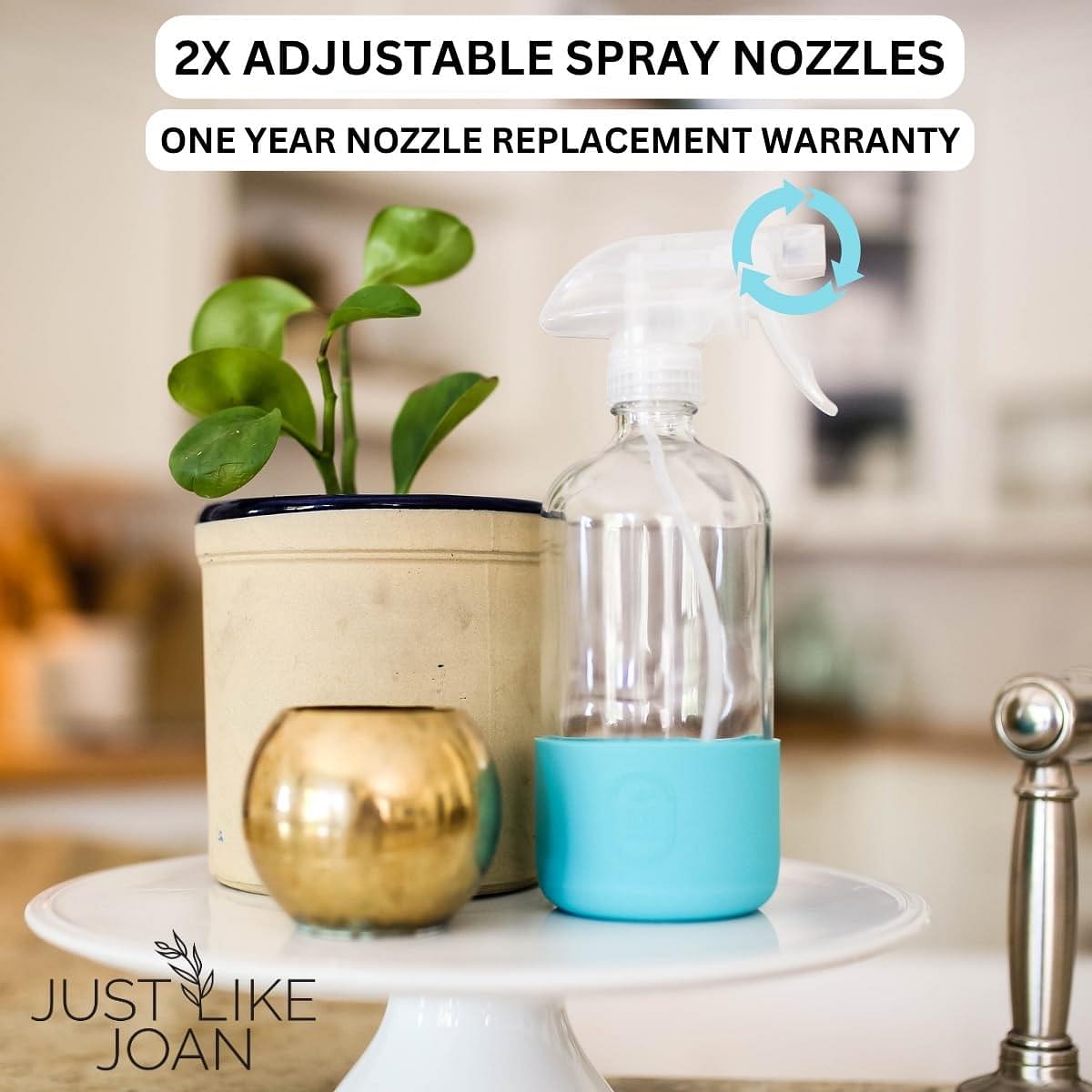 Glass Spray Bottles 16 oz with Silicone Sleeve - Clear Glass Spray Bottles for Cleaning Solutions, Essential Oils, Plants, Vinegar - Refillable - Food Safe (Ocean Turquoise)