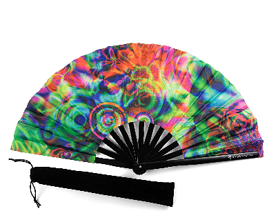 Rave Fan | Lightweight & Water Resistant foldable fan | 13in festival fan | Durable Clack Fan w/Velvet Drawstring rave fans Storage bag | UV GlowFesta Women's Foldable Hand Fan