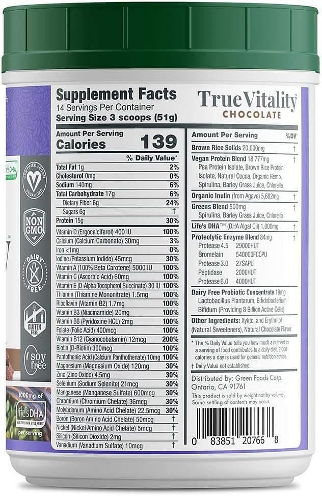 Green Foods True Vitality, Chocolate, 25.2 Ounce Chocolate 1.57 Pound (Pack of 1)