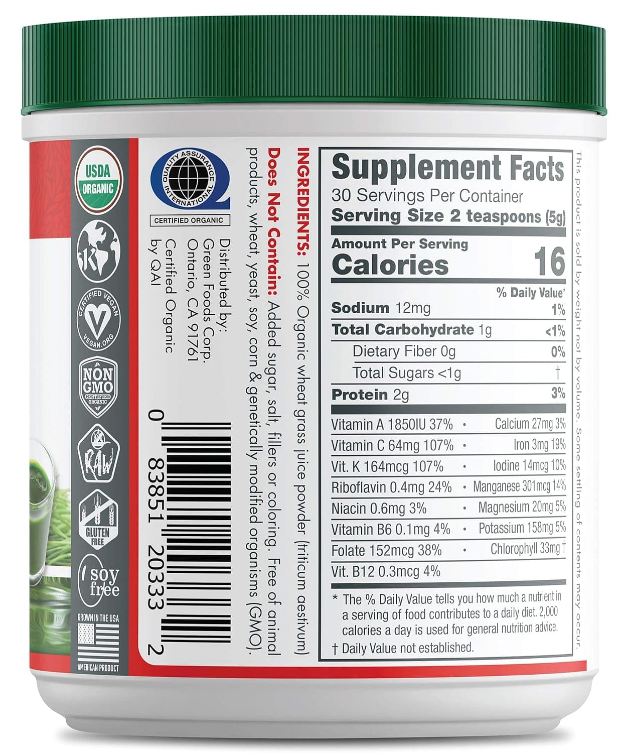 Green Foods Wheat Grass Shot 30SRV ORG, 5.3 Ounce