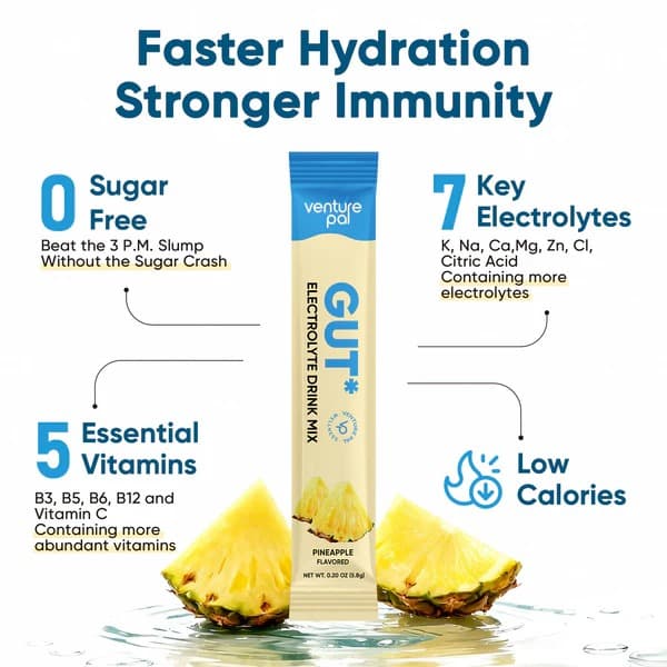 Gut Electrolyte Drink Mix - Lemon Lime - Hydration Powder with 7 Electrolytes, Vitamins, Probiotics & Prebiotic Fiber for Gut Health, Digestion & Daily Hydration