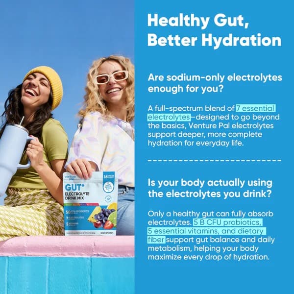 Gut Electrolyte Drink Mix - Variety - Hydration Powder with 7 Electrolytes, Vitamins, Probiotics & Herbal Blend for Immune Support, Energy & Daily Recovery