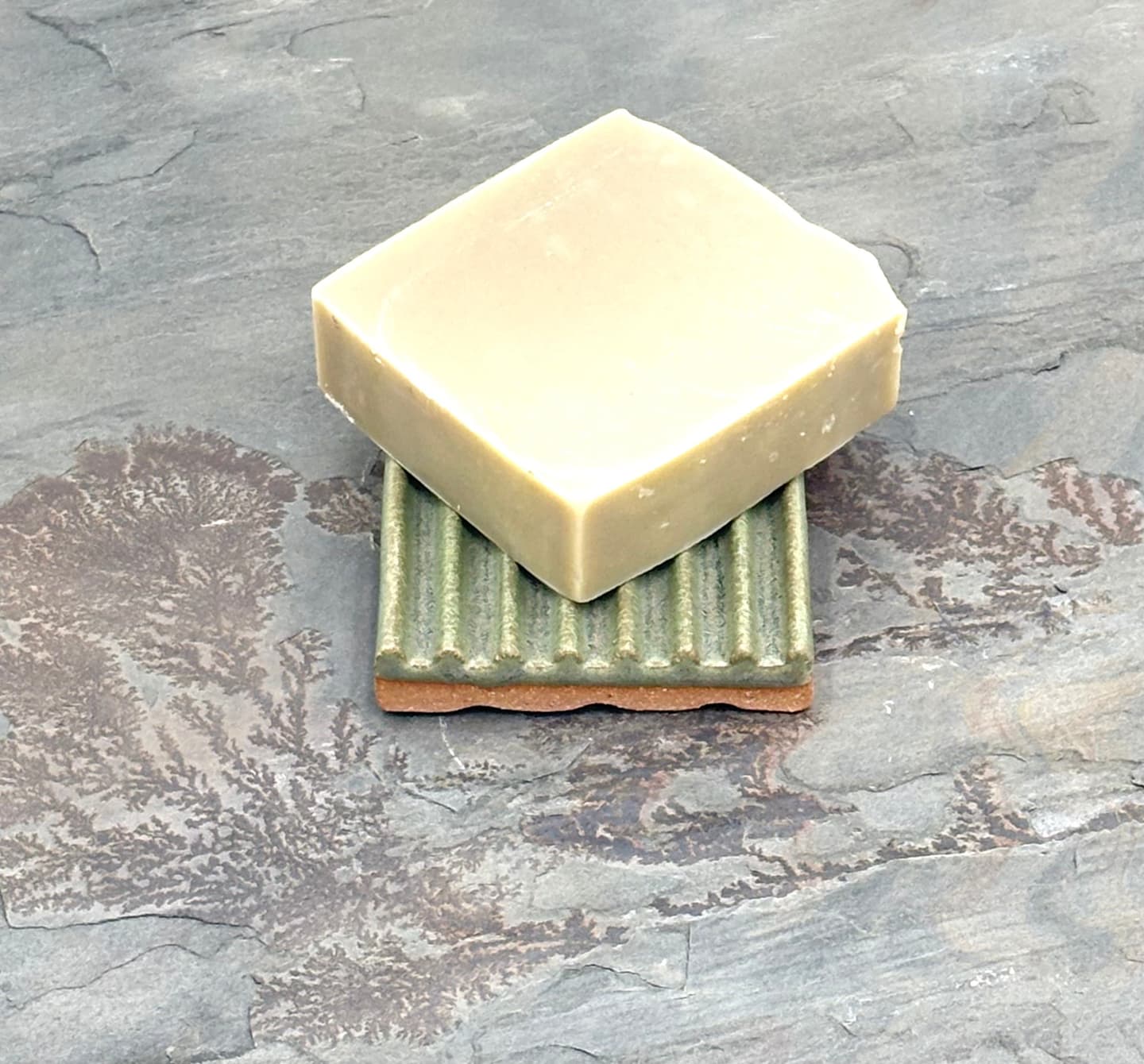 Handcrafted Ceramic Soap Dish - Artisan Soap Saver Tray for Bathroom & Kitchen - Sage