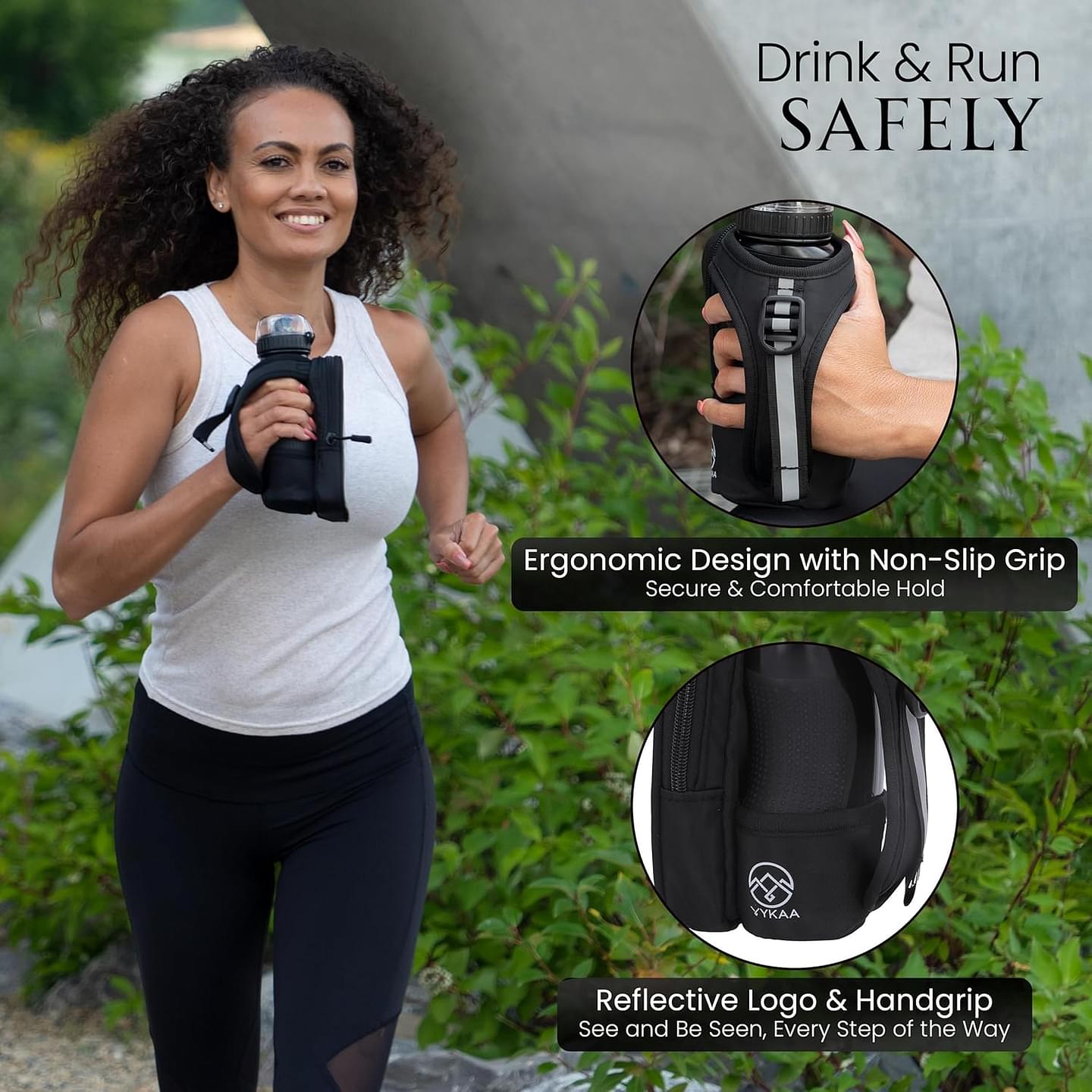 Handheld Running Water Bottle (17oz) | Water Bottle Phone Holder | Secure Seal & Non-Slip Rubber Grip | Phone Holder for Running | Handheld Water Bottle Running | Running Water Bottle Hand black