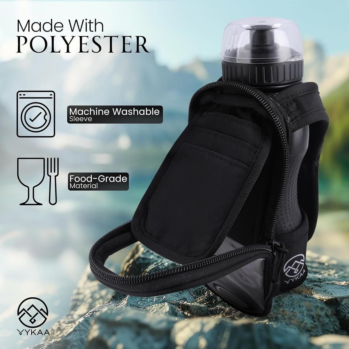 Handheld Running Water Bottle (17oz) | Water Bottle Phone Holder | Secure Seal & Non-Slip Rubber Grip | Phone Holder for Running | Handheld Water Bottle Running | Running Water Bottle Hand black