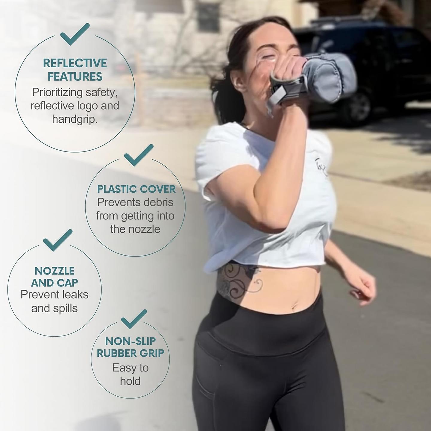 Handheld Running Water Bottle (17oz) | Water Bottle Phone Holder | Secure Seal & Non-Slip Rubber Grip | Phone Holder for Running | Handheld Water Bottle Running | Running Water Bottle Hand gray