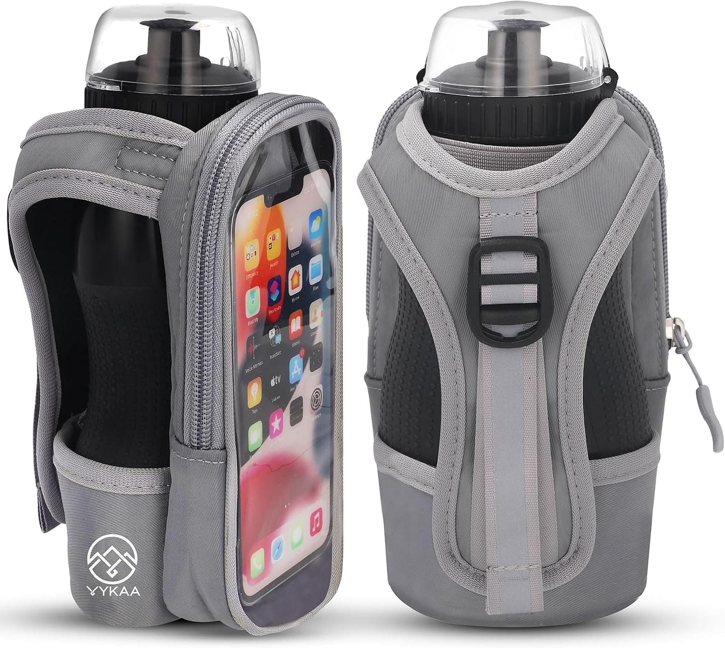 Handheld Running Water Bottle (17oz) | Water Bottle Phone Holder | Secure Seal & Non-Slip Rubber Grip | Phone Holder for Running | Handheld Water Bottle Running | Running Water Bottle Hand gray