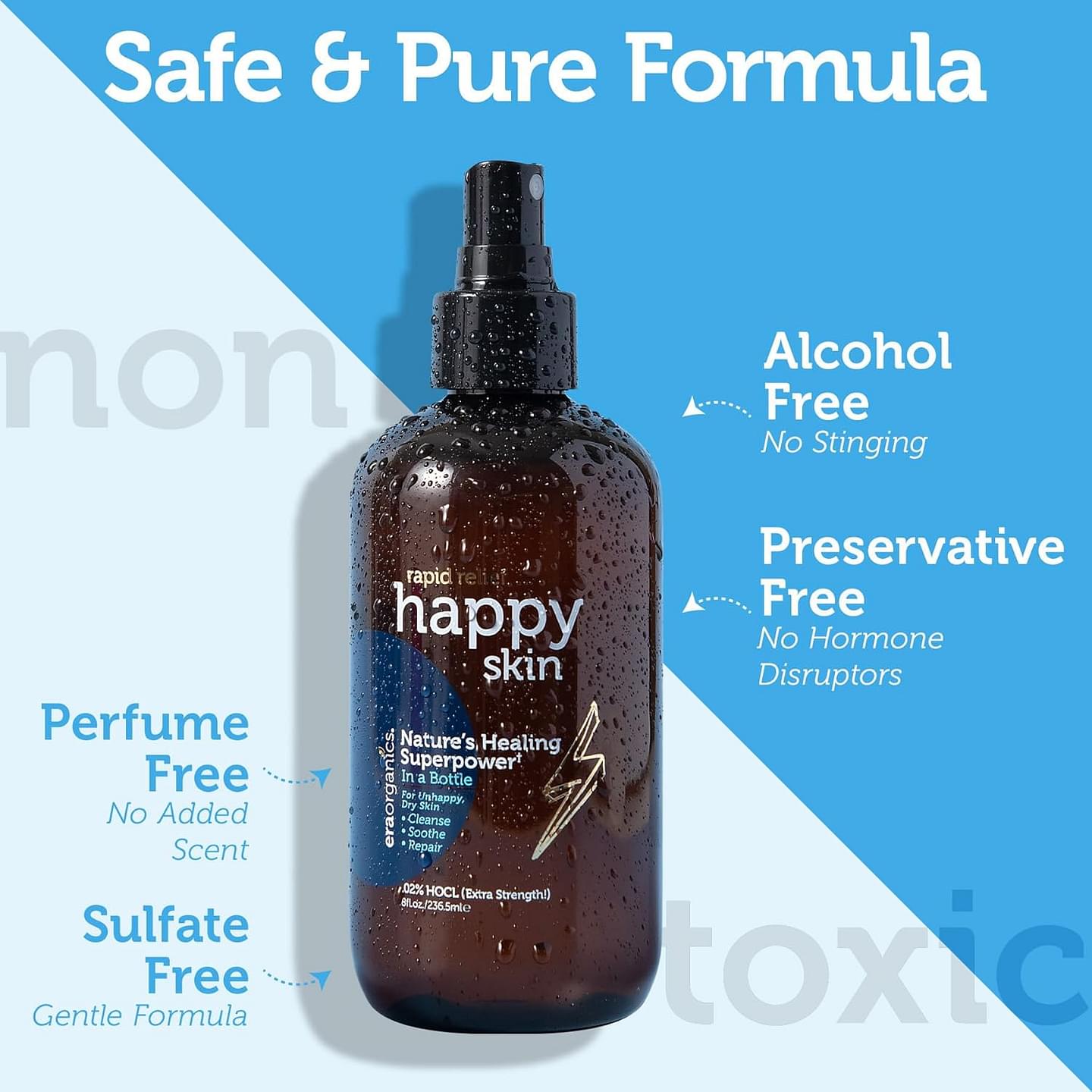 Happy Skin .02% Hypochlorous Acid Spray Toner– Extra Strength, Extra Gentle 100% Natural Toner & Skin Cleanser for Face & Body– Soothe, Hydrate & Repair Dry, Sensitive Skin– pH Balanced, Non-Toxic 8oz