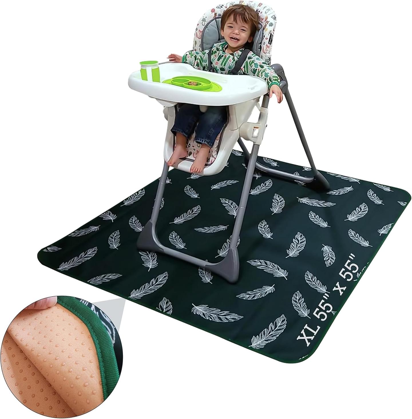 Heavy Duty XL Baby Splat Mat for Under High Chair 55 x 55 Inch Waterproof & Washable Spill Mat Baby Place Mat for Baby Playtime & Picnic Anti-Slip Splash Baby Mat for Floor or Table