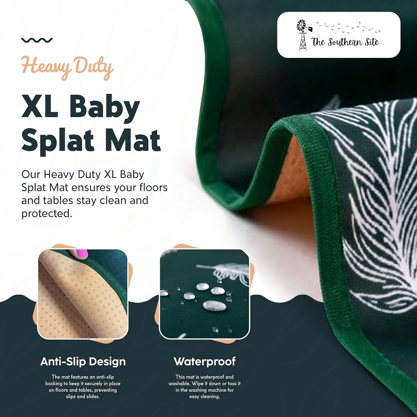 Heavy Duty XL Baby Splat Mat for Under High Chair 55 x 55 Inch Waterproof & Washable Spill Mat Baby Place Mat for Baby Playtime & Picnic Anti-Slip Splash Baby Mat for Floor or Table