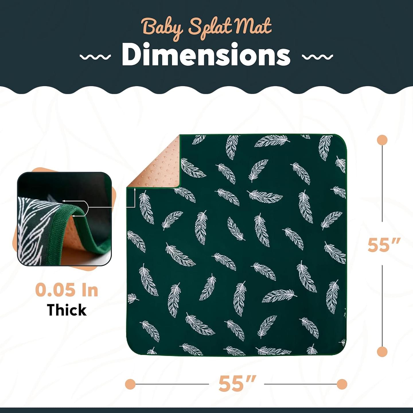 Heavy Duty XL Baby Splat Mat for Under High Chair 55 x 55 Inch Waterproof & Washable Spill Mat Baby Place Mat for Baby Playtime & Picnic Anti-Slip Splash Baby Mat for Floor or Table