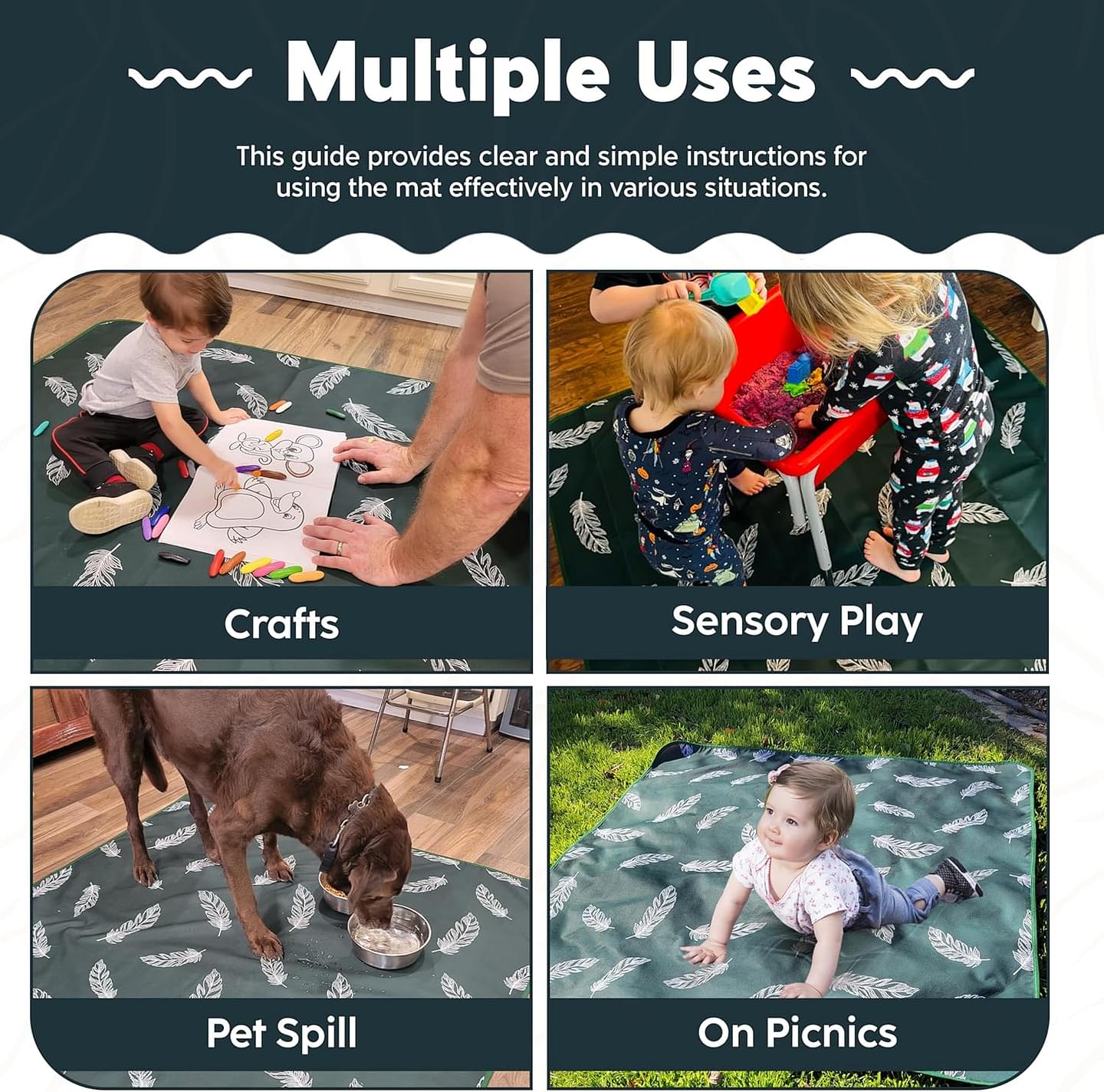 Heavy Duty XL Baby Splat Mat for Under High Chair 55 x 55 Inch Waterproof & Washable Spill Mat Baby Place Mat for Baby Playtime & Picnic Anti-Slip Splash Baby Mat for Floor or Table