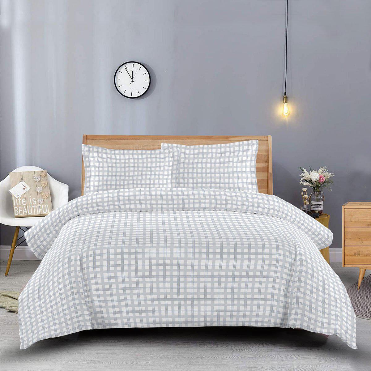 Heavyweight Printed Flannel Duvet Covers 170GSM - Gray Check